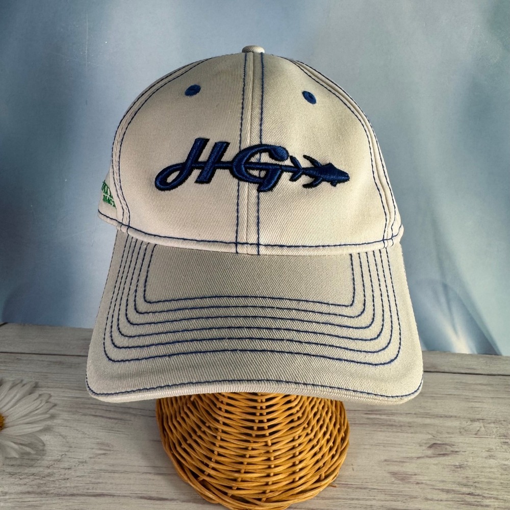 HG Marlin Graphic Embroidered Baseball Cap Hat Mens White Blue White Nautical
